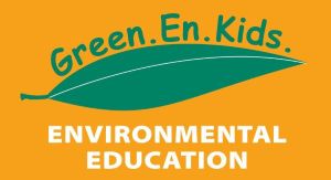 gold background containing a green leaf and white text saying environmental education